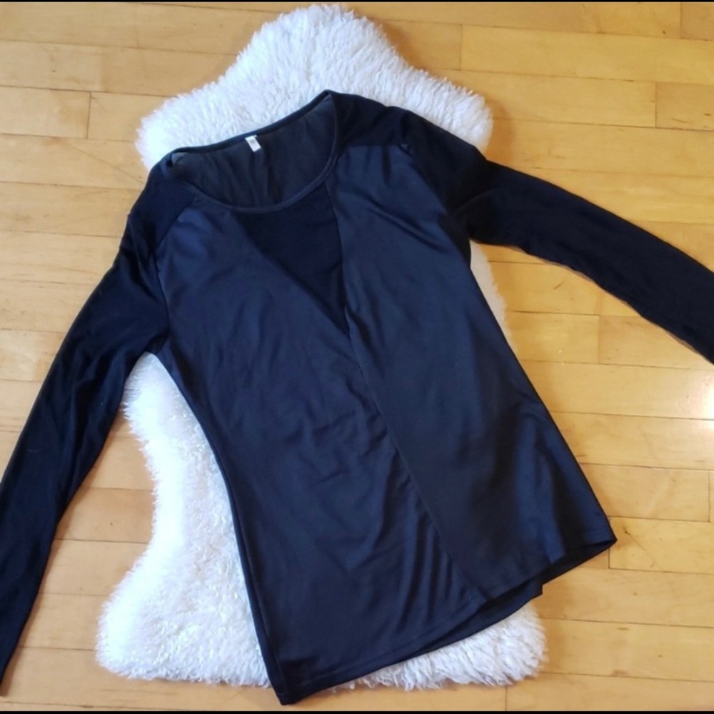 Sheer mesh long sleeve black top